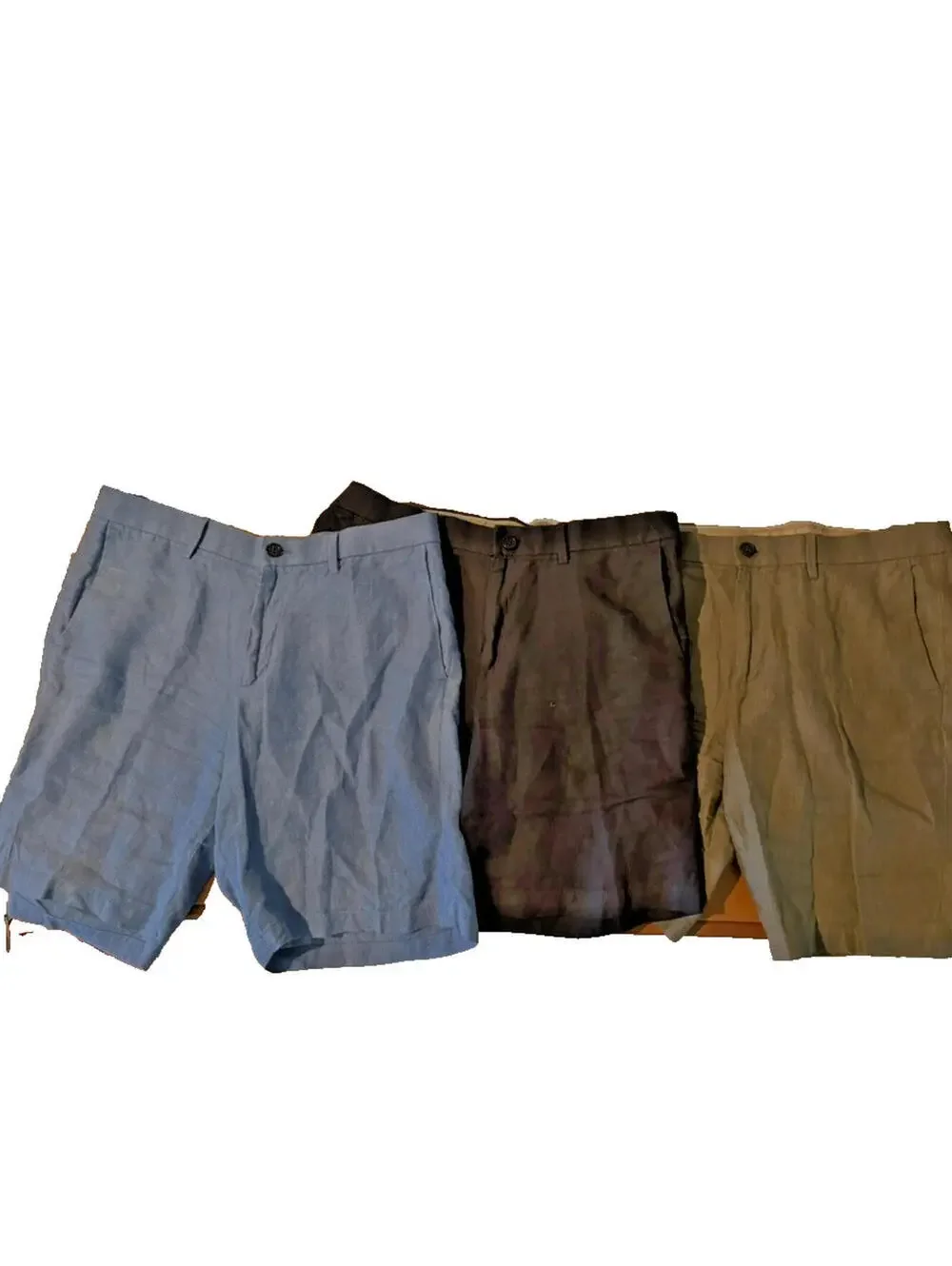 Men Banana Republic lot of 3 linen shorts sz 33 black/olive green/blue CC